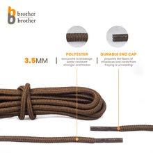 BB BROTHER BROTHER Brown Round Boot Shoe Laces (5 Pairs), Heavy Duty and Non Slip Replacement Shoelaces, 3/16" Thick 3.5mm Shoe Strings for Men’s and Women’s Work, Hiking, Winter, Walking Boots