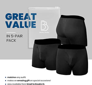 BB Brother Brother Men's Boxer Brief Shorts with Fly, Breathable Micro Modal Underwear, Black, 5-Pack