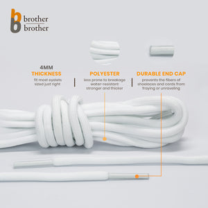 BB BROTHER BROTHER Replacement Round Athletic Shoelaces - White [5 Pairs]