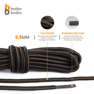 BB BROTHER BROTHER Black and Brown Round Boot Shoe Laces (5 Pairs), Heavy Duty Non Slip Replacement Shoelaces, 3/16" Thick 3.5mm Shoe Strings for Men’s and Women’s Work, Hiking, Winter, Walking Boots
