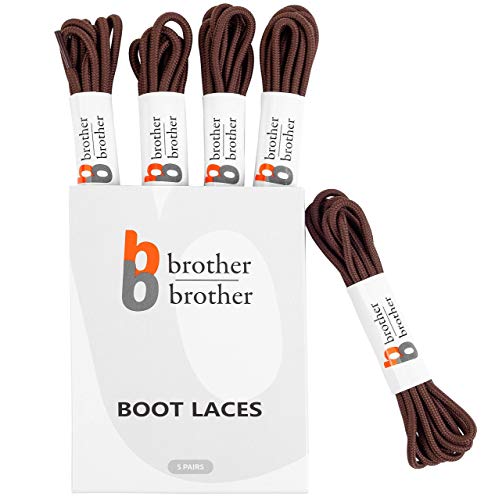 BB BROTHER BROTHER Brown Round Boot Shoe Laces (5 Pairs), Heavy Duty and Non Slip Replacement Shoelaces, 3/16