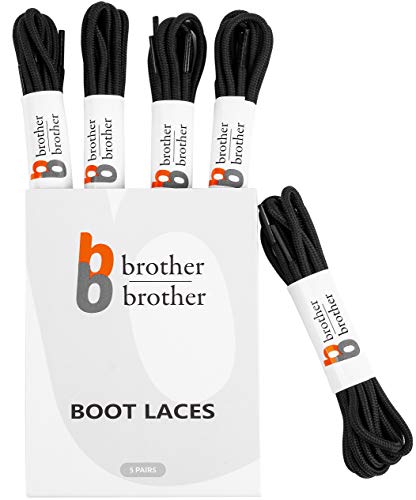 BB BROTHER BROTHER Black Round Boot Shoe Laces (5 Pairs), Heavy Duty and Non Slip Replacement Shoelaces, 3/16