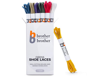 BB BROTHER BROTHER Colored Oxford Shoe Laces (7 Pairs) | 100% Cotton Round and Waxed Shoelaces for Dress Shoes | Gift Box with Navy Blue, Olive, Purple, Green, Yellow, Red and White Shoe Strings