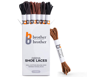 BB BROTHER BROTHER Colored Oxford Shoe Laces (7 Pairs) 100% Cotton Round and Waxed Shoelaces for Dress Shoes Gift Box with 2 Black,2 Brown, 2 Dark Brown, 1 Tan