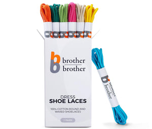 BB BROTHER BROTHER Colored Oxford Shoe Laces (7 Pairs) 100% Cotton Round and Waxed Shoelaces for Dress Shoes Gift Box with Light Blue, Orange, Green, Apple Green, Pink, Beige Yellow Shoe Strings