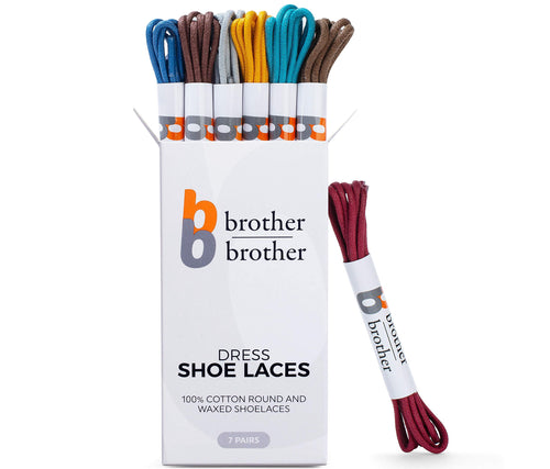BB BROTHER BROTHER Colored Oxford Shoe Laces (7 Pairs) 100% Cotton Round and Waxed Shoelaces for Dress Shoes | Gift Box with Burgundy, Blue, Brown, Gray, Mustard, Lt Blue, Chocolate Shoe Strings
