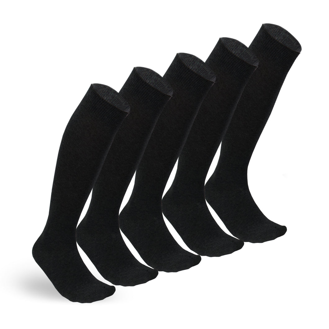 BB Brother Brother 5 Pairs Knee Length Dress Socks for Men, Breathable Combed Cotton, Handlinked Toe, Smooth Seam, US 7-10 (Black)