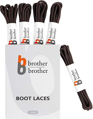 BB BROTHER BROTHER Black and Brown Round Boot Shoe Laces (5 Pairs), Heavy Duty Non Slip Replacement Shoelaces, 3/16